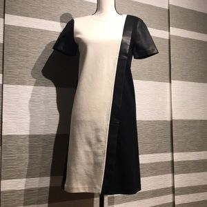 St.John couture black white milano leather dress